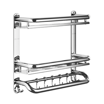 Ράφι αποθήκευσης μπάνιου με στερέωση στον τοίχο, 3 επίπεδα, από ανοξείδωτο ατσάλι 304, γυαλιστερή επιφάνεια, εγκατάσταση χωρίς διάτρηση