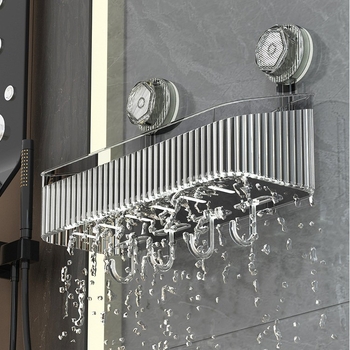 Raft de baie din plastic montat pe perete, rotativ, cu ventuză – organizator pentru prosoape și produse de machiaj