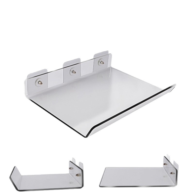 Raft de depozitare din acril fără găuri, montaj pe perete, transparent, 1 nivel, montaj cu adeziv, stil modern minimalist