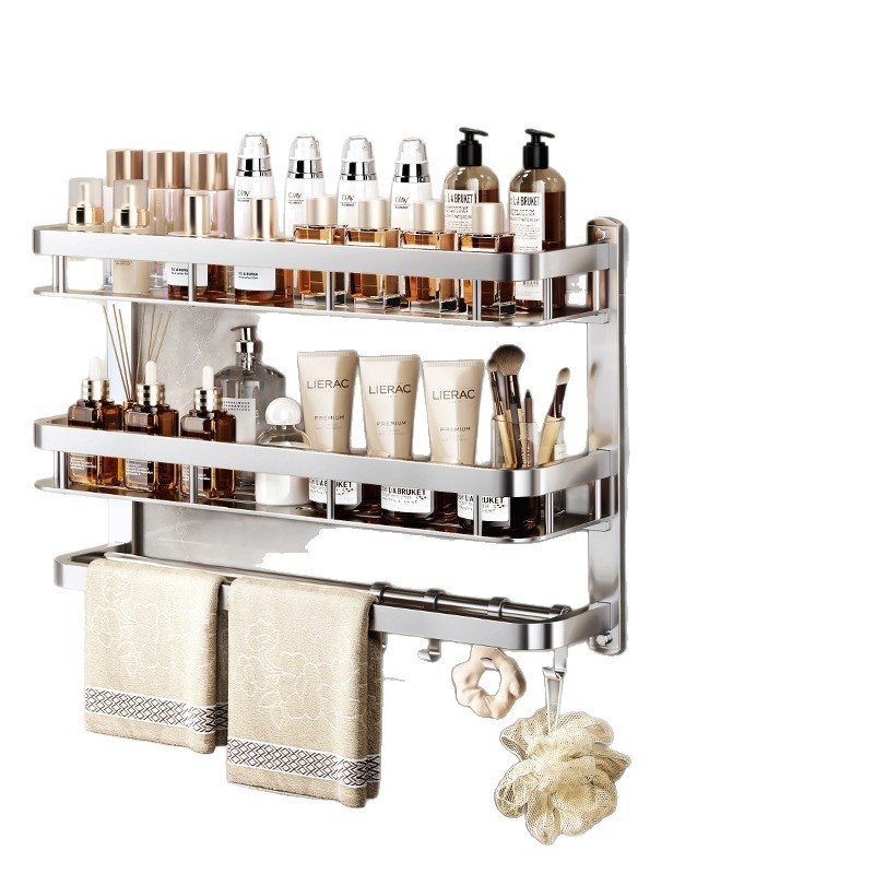 Raft de depozitare pentru baie montat pe perete, oțel inoxidabil, finisaj lucios, 1–3 niveluri, stil modern minimalist, Aochler model 000