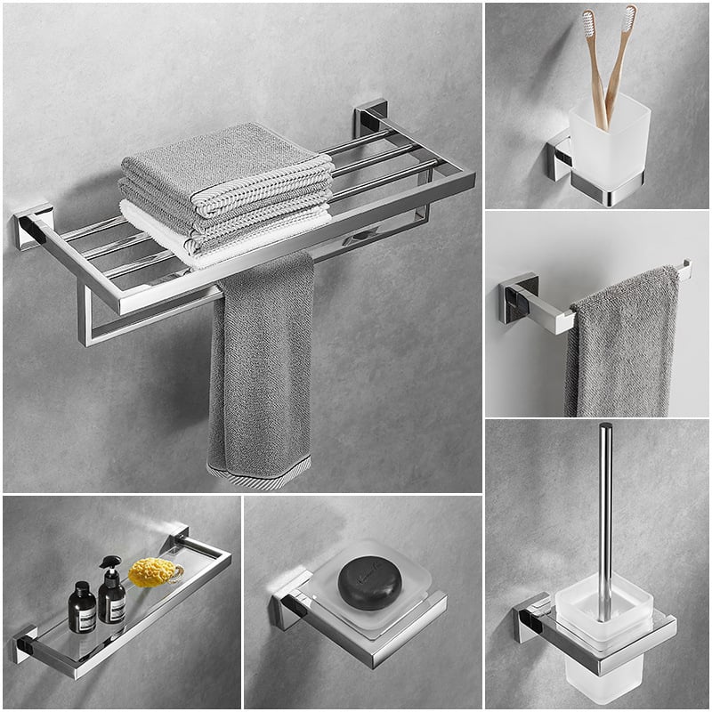 Set suport prosoape din oțel inoxidabil 304, țeavă pătrată cu două niveluri, finisaj lustruit, încărcare 20 kg, design modern