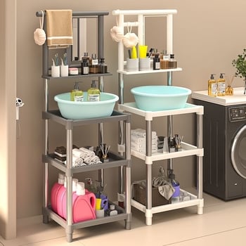 Raft pentru lavoar, plastic; stil universal mini; șase niveluri; montaj pe perete; depozitare pentru călătorii.