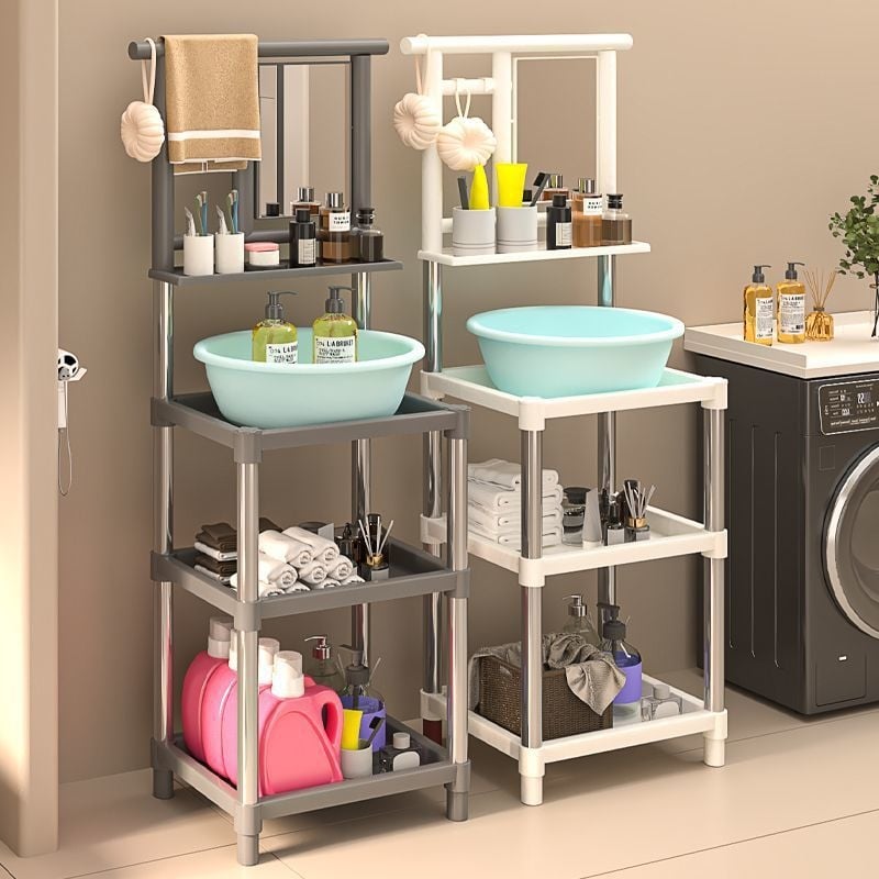 Raft pentru lavoar, plastic; stil universal mini; șase niveluri; montaj pe perete; depozitare pentru călătorii.