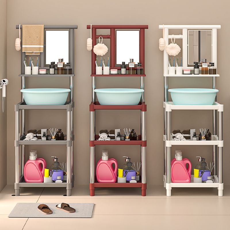 Raft pentru lavoar, plastic; stil universal mini; șase niveluri; montaj pe perete; depozitare pentru călătorii.