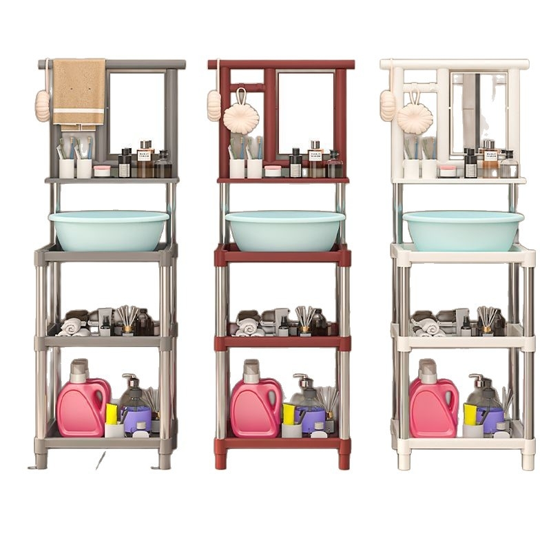 Raft pentru lavoar, plastic; stil universal mini; șase niveluri; montaj pe perete; depozitare pentru călătorii.