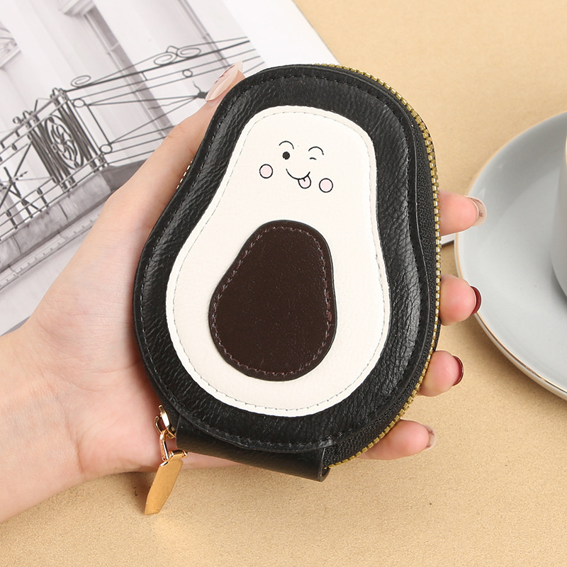 Καρτοθήκη με φερμουάρ από PU, φρούτο αβοκάντο, πολλαπλών θέσεων για κάρτες, Unisex, άνοιξη 2025, επένδυση πολυεστέρα