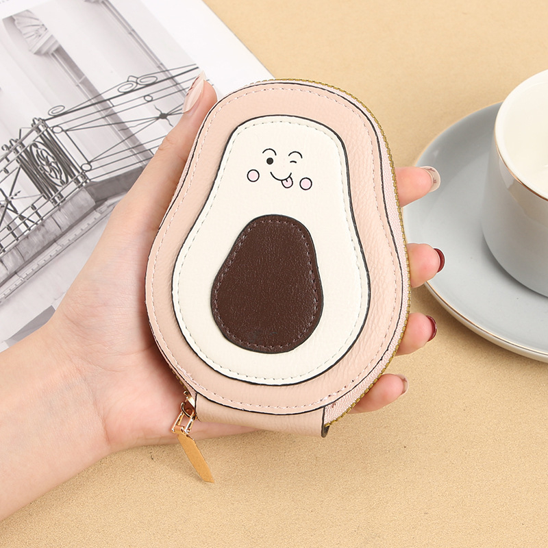 Καρτοθήκη με φερμουάρ από PU, φρούτο αβοκάντο, πολλαπλών θέσεων για κάρτες, Unisex, άνοιξη 2025, επένδυση πολυεστέρα