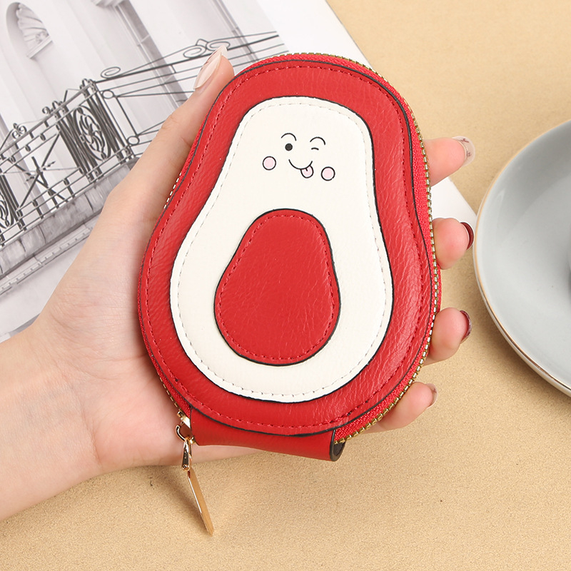 Καρτοθήκη με φερμουάρ από PU, φρούτο αβοκάντο, πολλαπλών θέσεων για κάρτες, Unisex, άνοιξη 2025, επένδυση πολυεστέρα