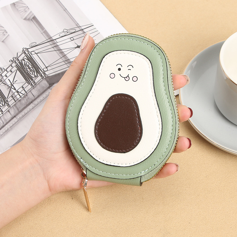 Καρτοθήκη με φερμουάρ από PU, φρούτο αβοκάντο, πολλαπλών θέσεων για κάρτες, Unisex, άνοιξη 2025, επένδυση πολυεστέρα