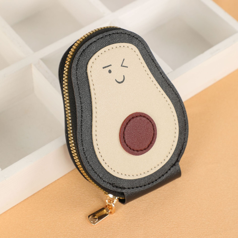 Καρτοθήκη με φερμουάρ από PU, φρούτο αβοκάντο, πολλαπλών θέσεων για κάρτες, Unisex, άνοιξη 2025, επένδυση πολυεστέρα