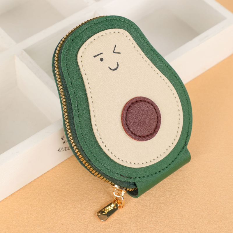 Καρτοθήκη με φερμουάρ από PU, φρούτο αβοκάντο, πολλαπλών θέσεων για κάρτες, Unisex, άνοιξη 2025, επένδυση πολυεστέρα
