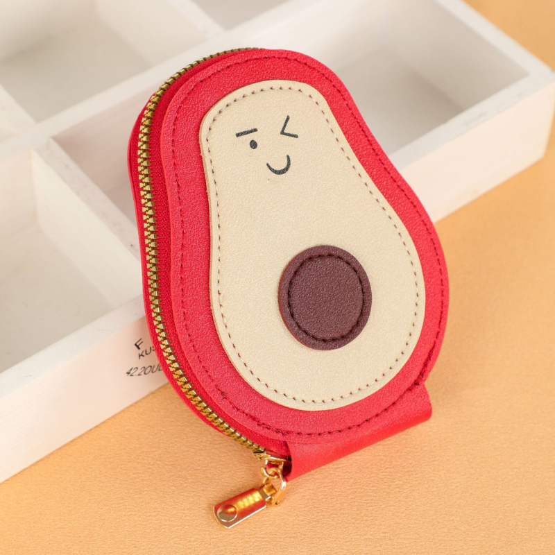 Καρτοθήκη με φερμουάρ από PU, φρούτο αβοκάντο, πολλαπλών θέσεων για κάρτες, Unisex, άνοιξη 2025, επένδυση πολυεστέρα