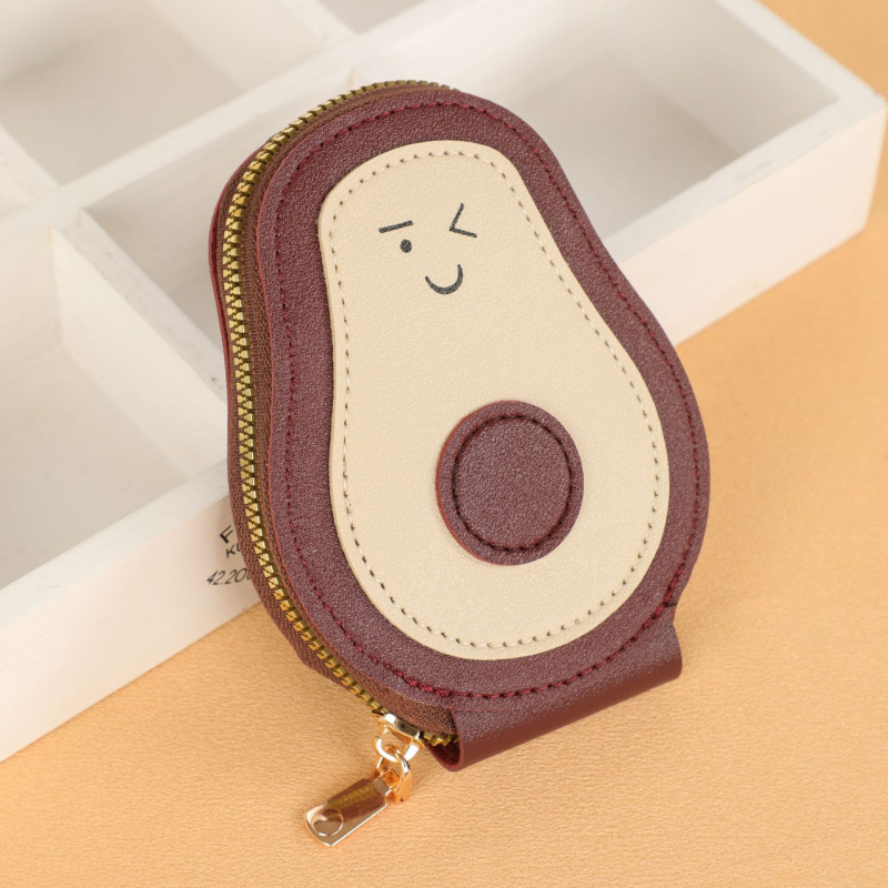 Καρτοθήκη με φερμουάρ από PU, φρούτο αβοκάντο, πολλαπλών θέσεων για κάρτες, Unisex, άνοιξη 2025, επένδυση πολυεστέρα