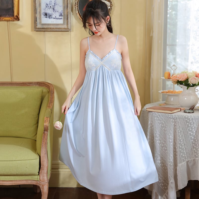 Sling éjszakai ruha, palota retro stílus, pamut 95–100%, V-nyakú, közepes hosszúságú