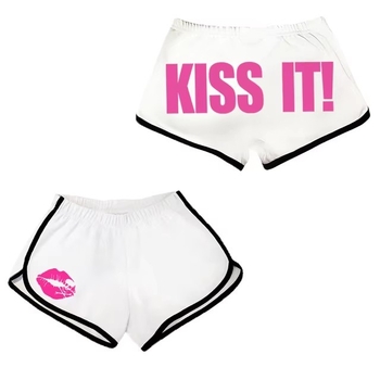 Moteriški 3/4 ilgio šortai iš poliesterio, elastus juosmuo, raidėmis atspaudas, gatvės mados sportiškas kasdienis stilius