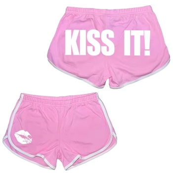 Moteriški 3/4 ilgio šortai iš poliesterio, elastus juosmuo, raidėmis atspaudas, gatvės mados sportiškas kasdienis stilius