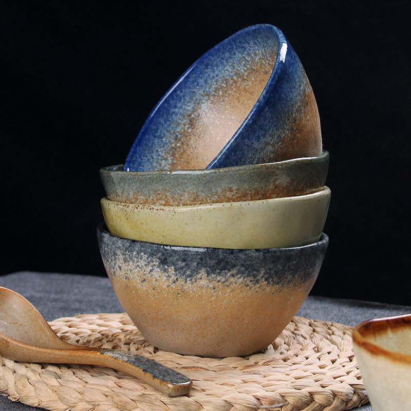 Bol ceramic, culoare sub glazură, formă neregulată, stil retro, compatibil cu cuptorul cu microunde, logo personalizat