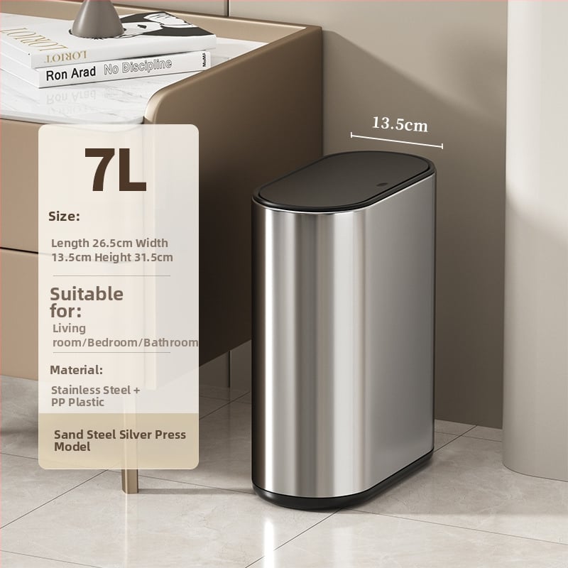 Puting 7L nerūdijančio plieno ovali šiukšlių dėžė vonios kambariui su spausiamu dangteliu, namų naudojimui