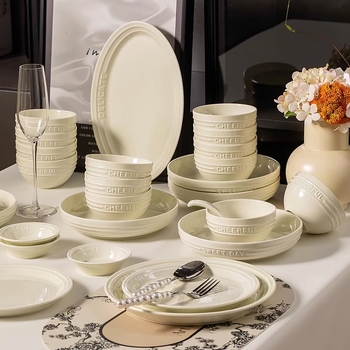 Set de boluri și farfurii din porțelan, stil nordic, finisaj subglazură, potrivit pentru microunde