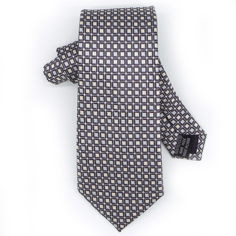 Set de cravată pentru bărbați cu batistă de buzunar și butoni de manșetă, 3 piese, jacquard poliester, model carouri