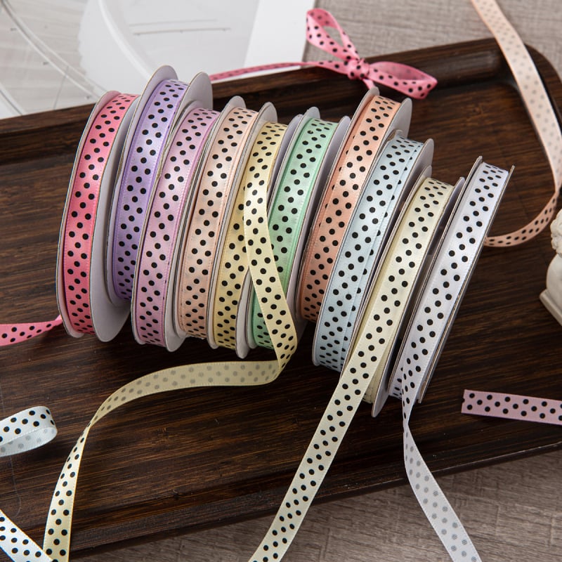 Polka taškų poliesterio juosta DIY lankams, plaukų aksesuarams ir dovanų įpakavimui – Medžiaga: poliesteris; Prekės kodas: Polka Dot Polyester Belt; Prekės ženklas: Jian Wu