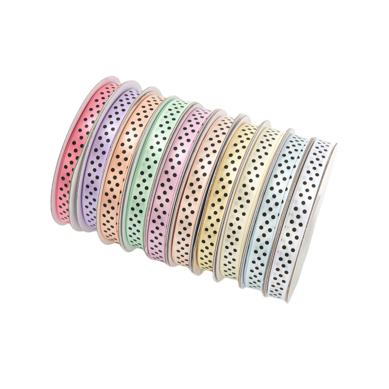 Polka taškų poliesterio juosta DIY lankams, plaukų aksesuarams ir dovanų įpakavimui – Medžiaga: poliesteris; Prekės kodas: Polka Dot Polyester Belt; Prekės ženklas: Jian Wu