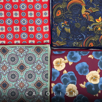 Unisex Vintage Floral Pocket Square, Poliester-Satin, Imprimat