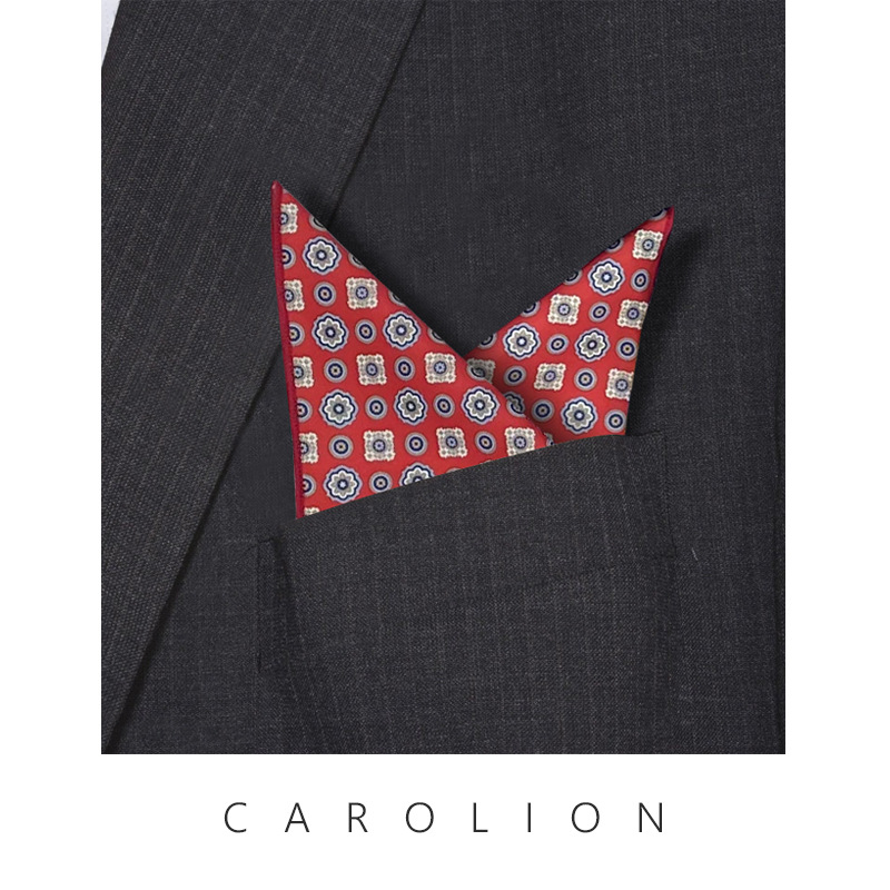 Unisex Vintage Floral Pocket Square, Poliester-Satin, Imprimat