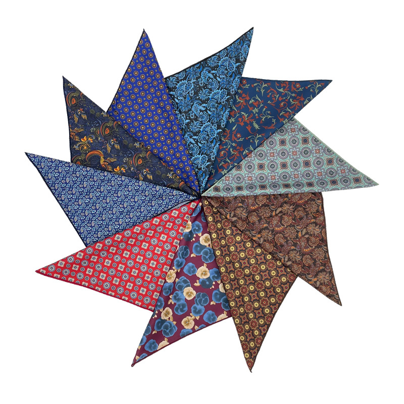 Unisex Vintage Floral Pocket Square, Poliester-Satin, Imprimat