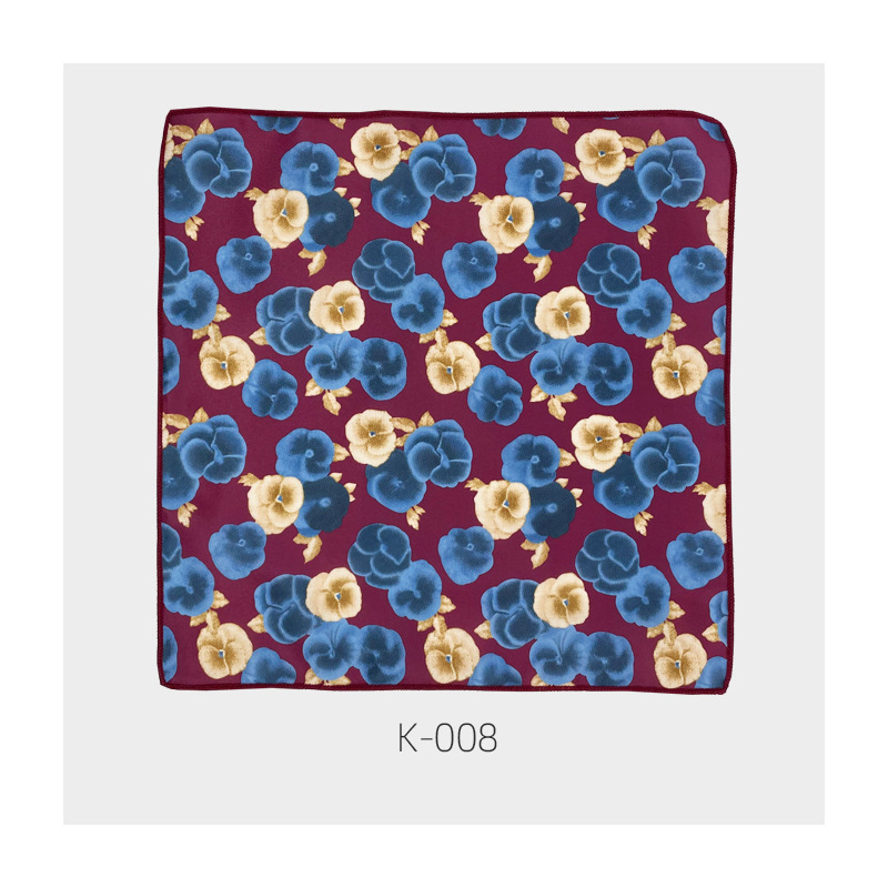 Unisex Vintage Floral Pocket Square, Poliester-Satin, Imprimat