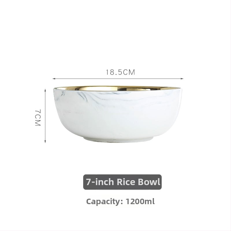 Porcelán étkészlet aranyozott szélekkel – kör alakú, könnyű luxus stílus, egyszínű mintázat