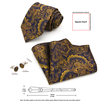 Set 3 piese cravată Paisley Jacquard — include cravată, batistă de buzunar, butoni de manșetă; țesătură poliester