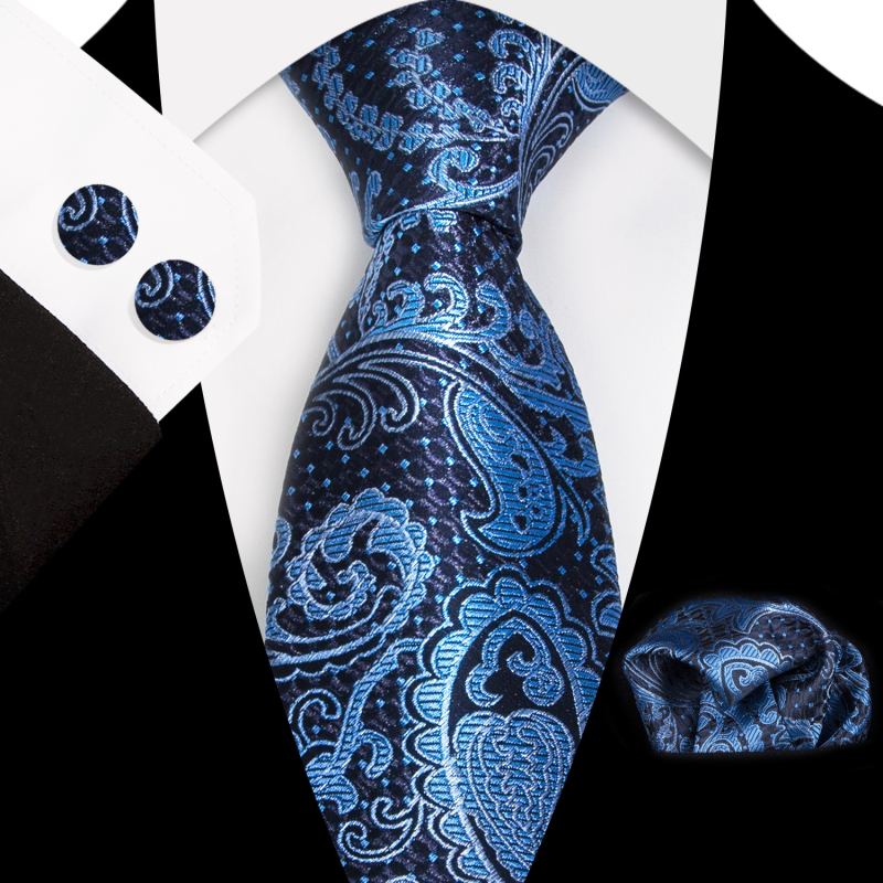 Set 3 piese cravată Paisley Jacquard — include cravată, batistă de buzunar, butoni de manșetă; țesătură poliester