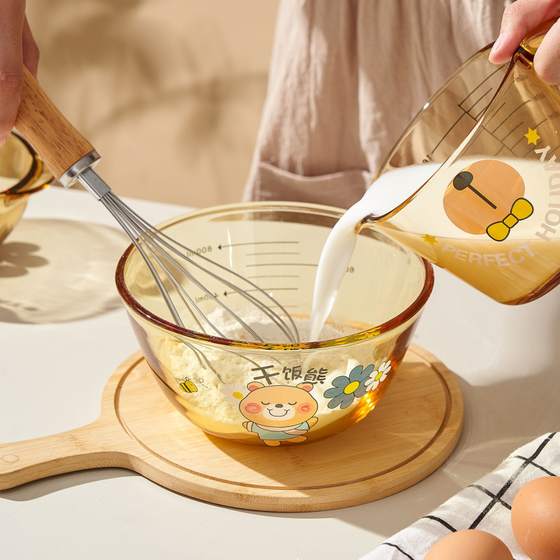 Vas de sticlă Mori gaopai, rezistent la temperaturi înalte, capacitate mare, formă rotundă, compatibil cu microundele, model cu animal