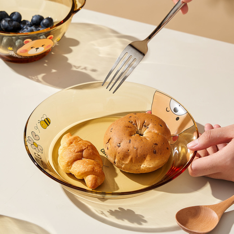 Vas de sticlă Mori gaopai, rezistent la temperaturi înalte, capacitate mare, formă rotundă, compatibil cu microundele, model cu animal