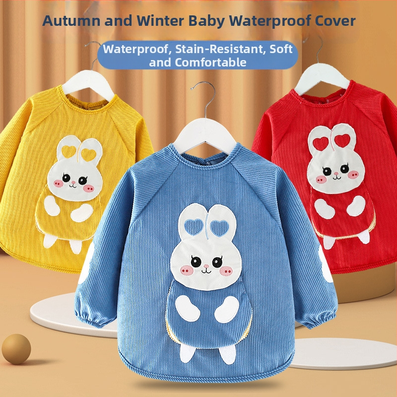 Bērnu ūdensizturīgs garām piedurknēm smoks ar karikatūras rakstu, Corduroy audums, piemērots 3–8 gadus veciem