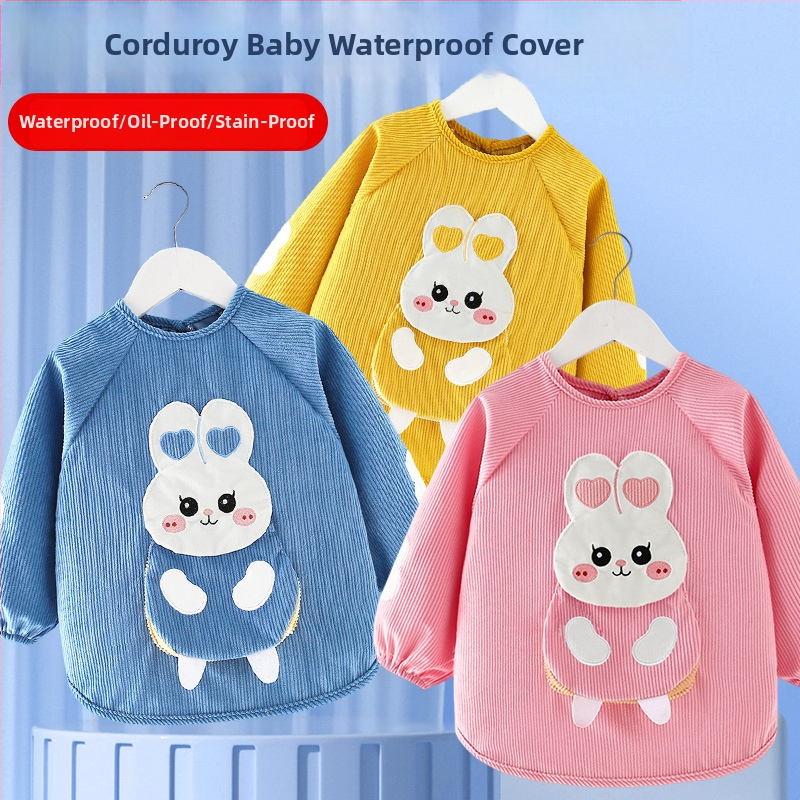 Bērnu ūdensizturīgs garām piedurknēm smoks ar karikatūras rakstu, Corduroy audums, piemērots 3–8 gadus veciem