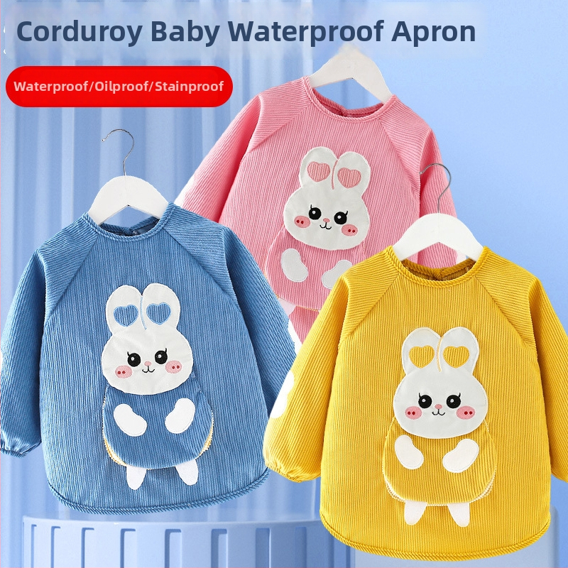 Bērnu ūdensizturīgs garām piedurknēm smoks ar karikatūras rakstu, Corduroy audums, piemērots 3–8 gadus veciem