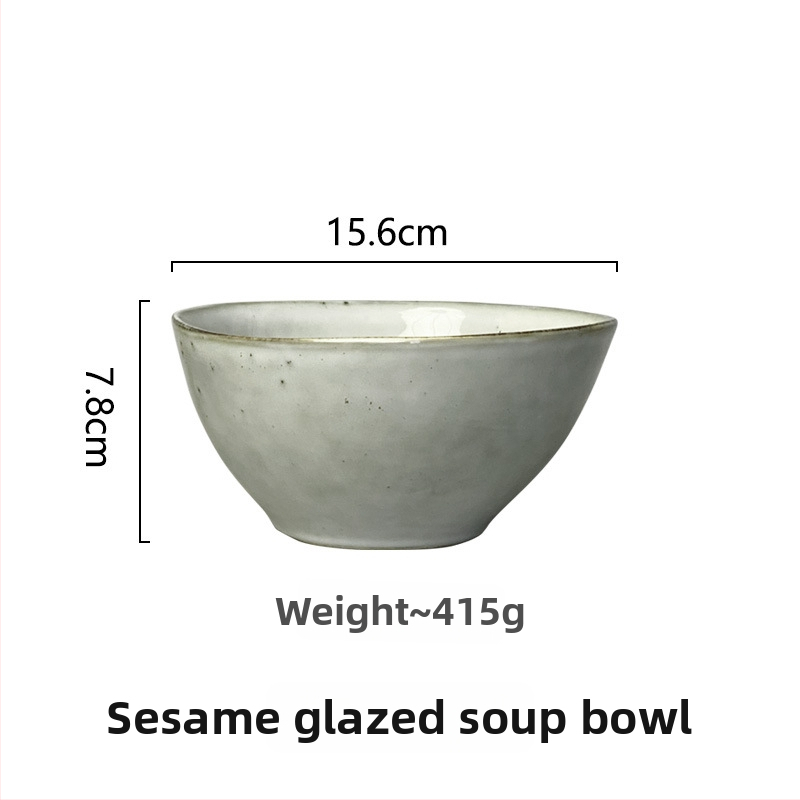 Set de veselă din porțelan, stil japonez retro — boluri, farfurii și farfurioare pentru paste; model monocrom, glazură la cuptor, compatibil cu microunde