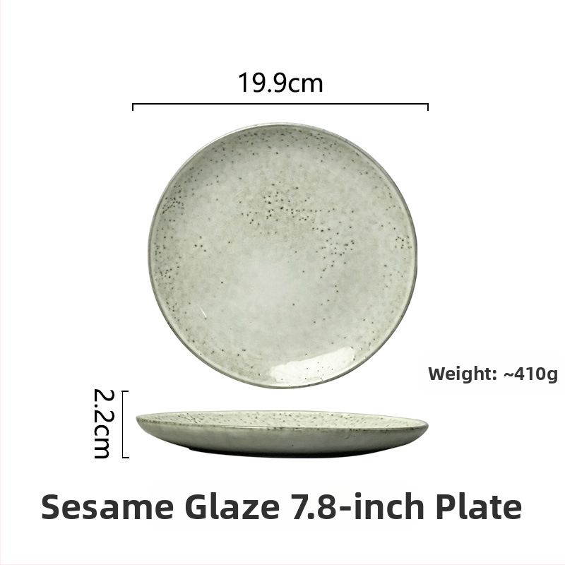 Set de veselă din porțelan, stil japonez retro — boluri, farfurii și farfurioare pentru paste; model monocrom, glazură la cuptor, compatibil cu microunde