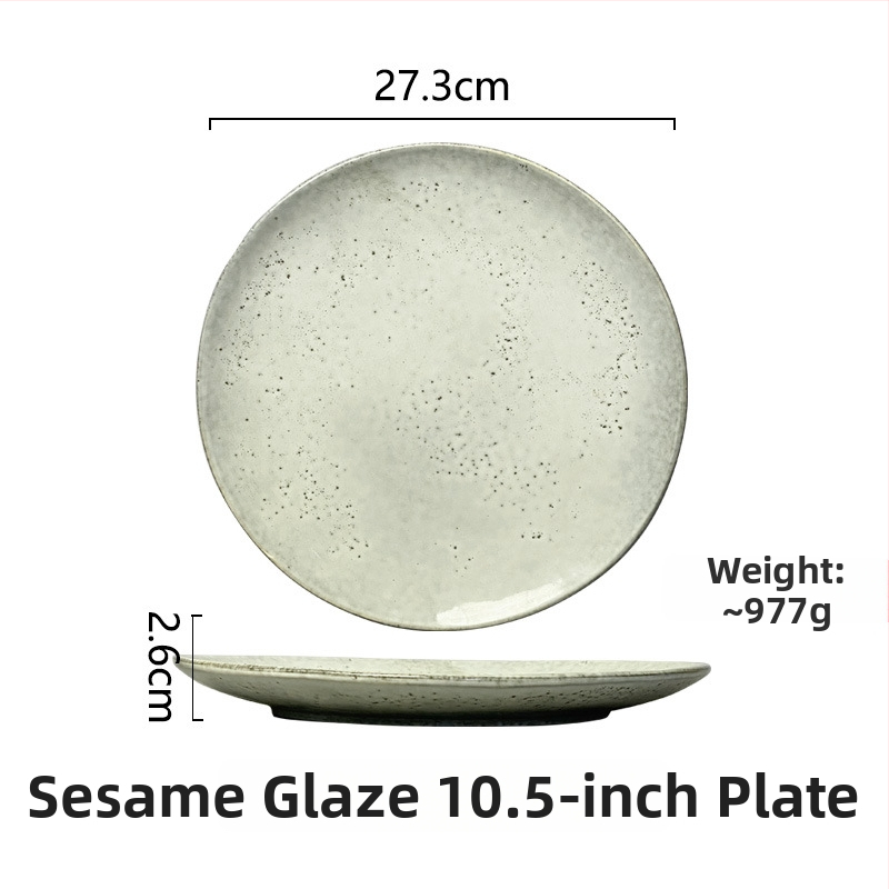 Set de veselă din porțelan, stil japonez retro — boluri, farfurii și farfurioare pentru paste; model monocrom, glazură la cuptor, compatibil cu microunde