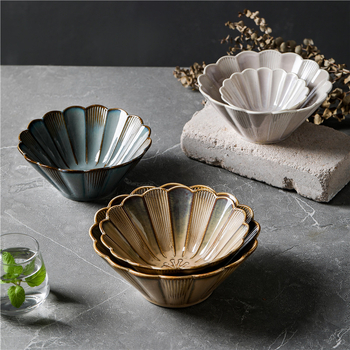 Bol rot din porțelan — stil japonez, glazură de cuptor, pentru ramen și supă, compatibil cu microunde, modele multiple, veselă retro de lux