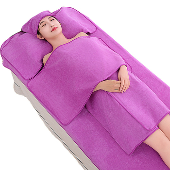 Grožio salono rankšluosčių komplektas su turbanu, krūtinės rankšluosčiu ir vonios rankšluosčiu; mikropluoštas 400 g; greitas džiūvimas; didelis sugeriamumas; logotipo spausdinimas galimas; 3 arba 5 dalių rinkinys