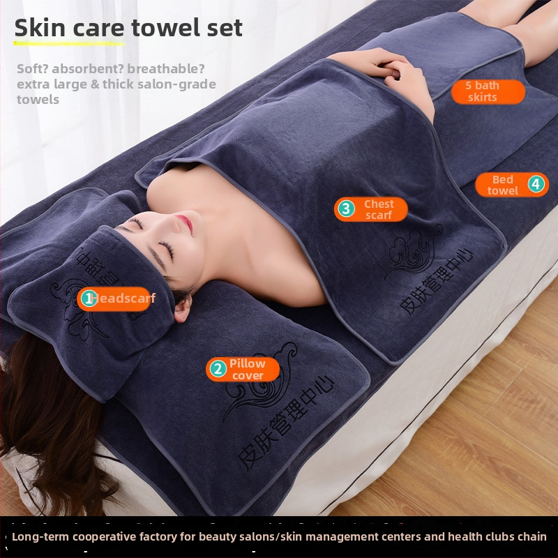 Ilukliiniku rätikute komplekt turbanaga, dekoltee rätik ja vannitoa rätik; mikrokiud 400 g; kiire kuivamine; hea imavus; logode trükkimine saadaval; 3- või 5-osaline komplekt