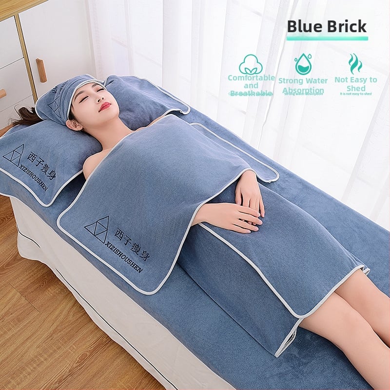 Grožio salono rankšluosčių komplektas su turbanu, krūtinės rankšluosčiu ir vonios rankšluosčiu; mikropluoštas 400 g; greitas džiūvimas; didelis sugeriamumas; logotipo spausdinimas galimas; 3 arba 5 dalių rinkinys