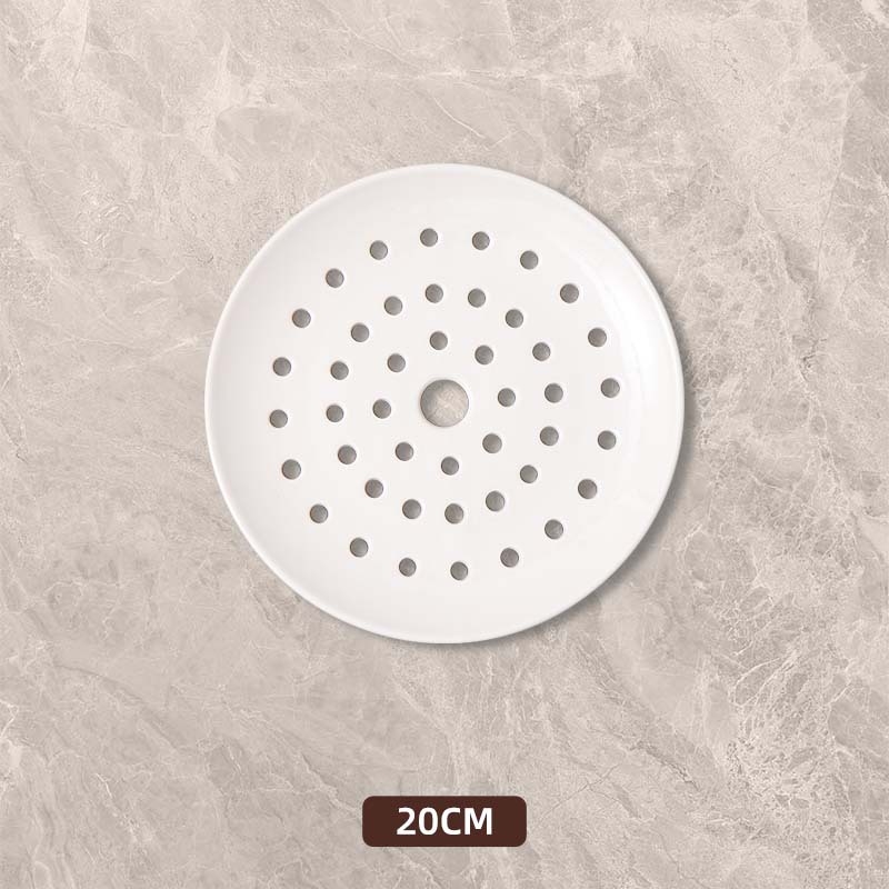 Tavă circulară ceramică poroasă pentru abur – pentru dumplings, fructe de mare și fructe; compatibilă cu microunde, turnată dintr-un singur corp