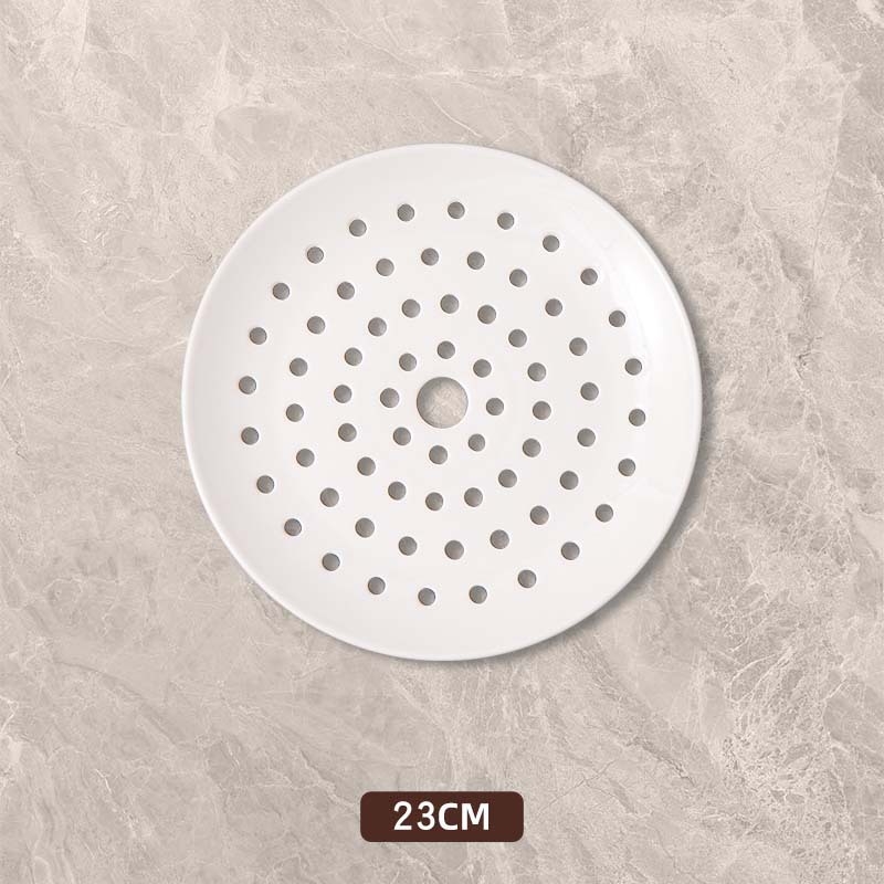 Tavă circulară ceramică poroasă pentru abur – pentru dumplings, fructe de mare și fructe; compatibilă cu microunde, turnată dintr-un singur corp