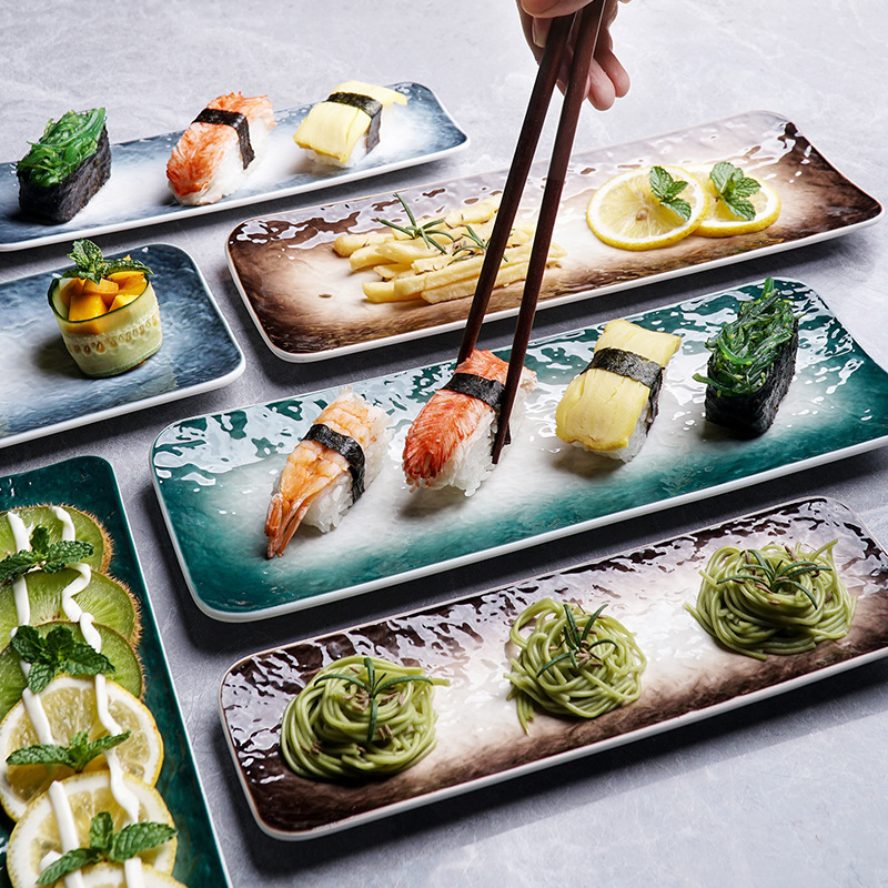 Pravokutni porculanski tanjur, japanskog stila za sushi i sashimi; mikrovalna pećnica nije kompatibilna
