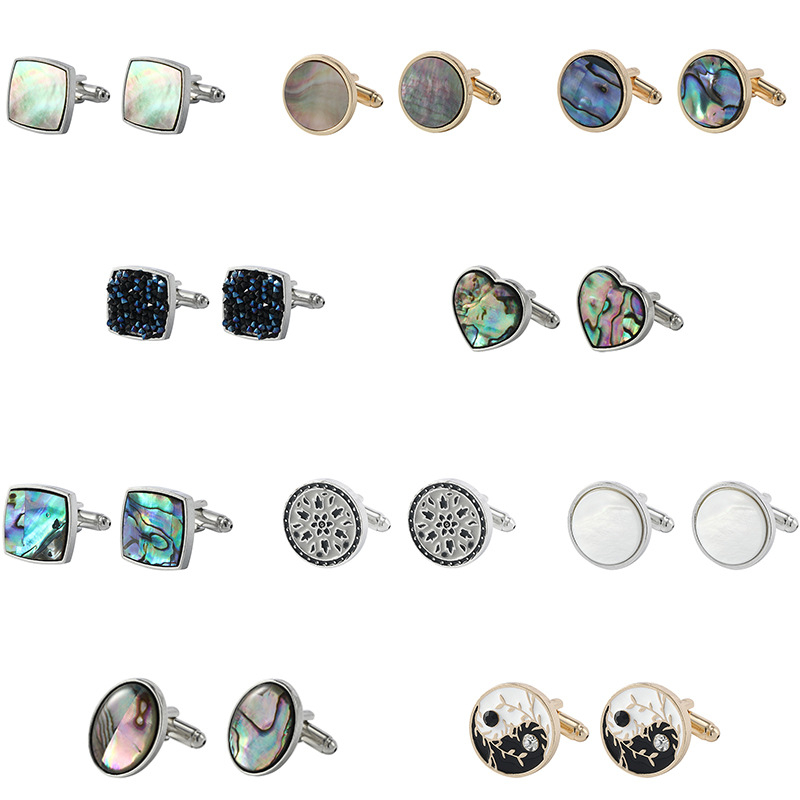 Vyriski rankogalių segtukai su širdies dizainu ir gradientiniu abalone kiauto motyvu, lydinys, paviršiaus apdirbimas lašinio aliejaus efektu, pritaikomi (Medžiaga: Lydinys; Stilius: Vyrams; Dizainas: Širdis; Finišas: Lašinio aliejaus efektas; Pritaikomas: 