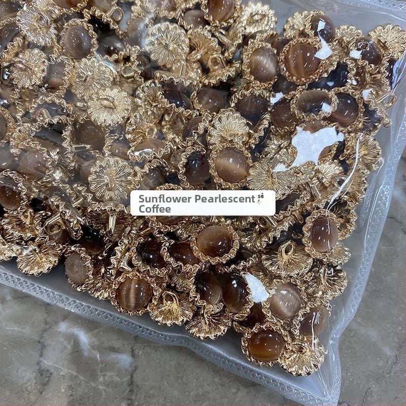 Уникални метални бутони със слънчогледов мотив и перлено покритие за дамски ризи и вълнени жилетки (декоративни акценти котешко око)